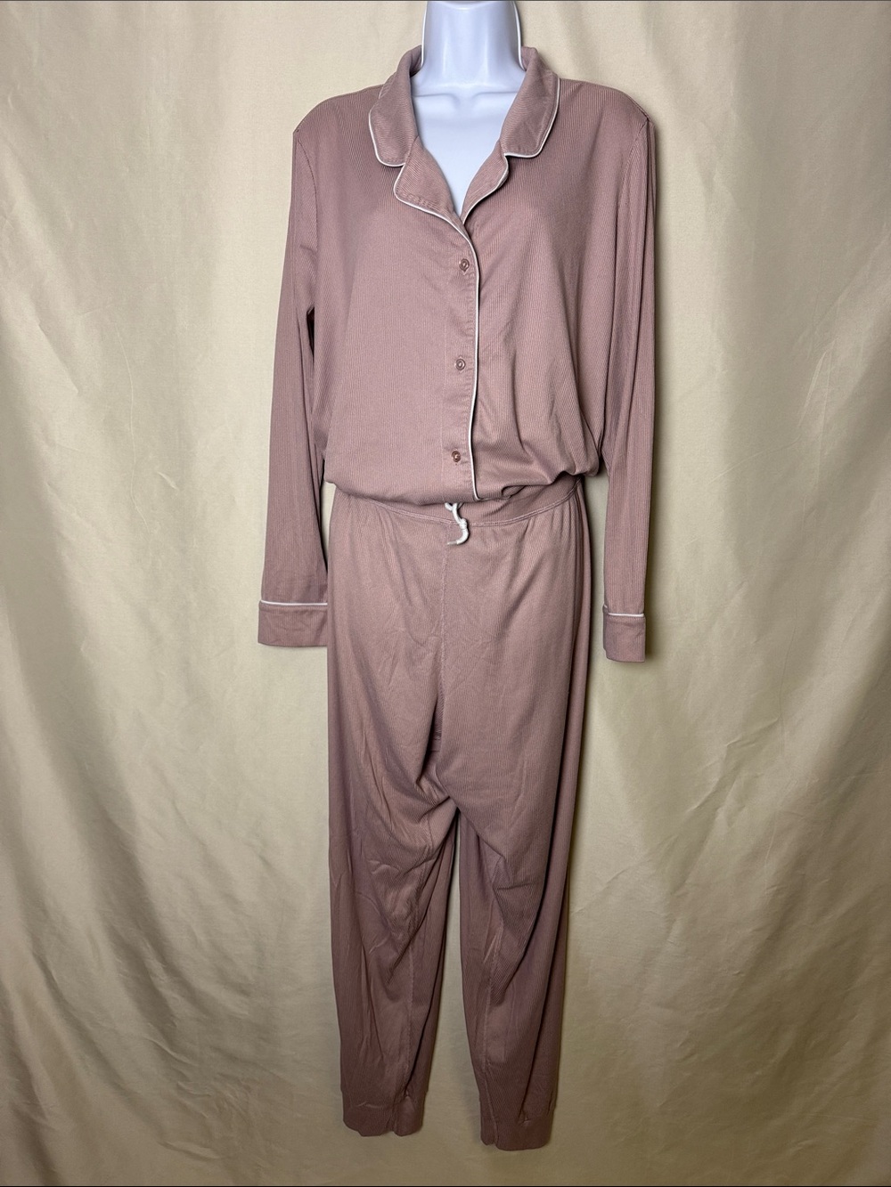32 Degrees HEAT Dusty Rose Long Sleeve Pajama Set with Contrast Piping
